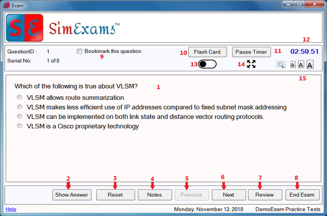 Exam screen 1