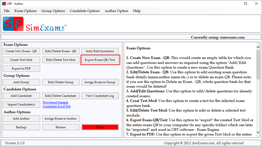 Exam engine help images