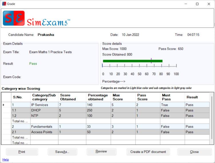 View Previous Results screen 4