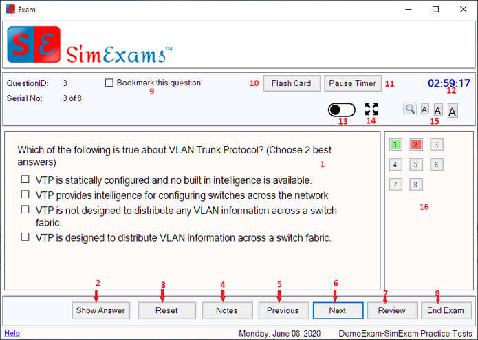 Exam screen 1