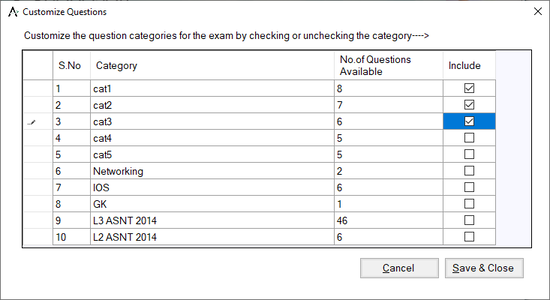 Customize Questions screen 3